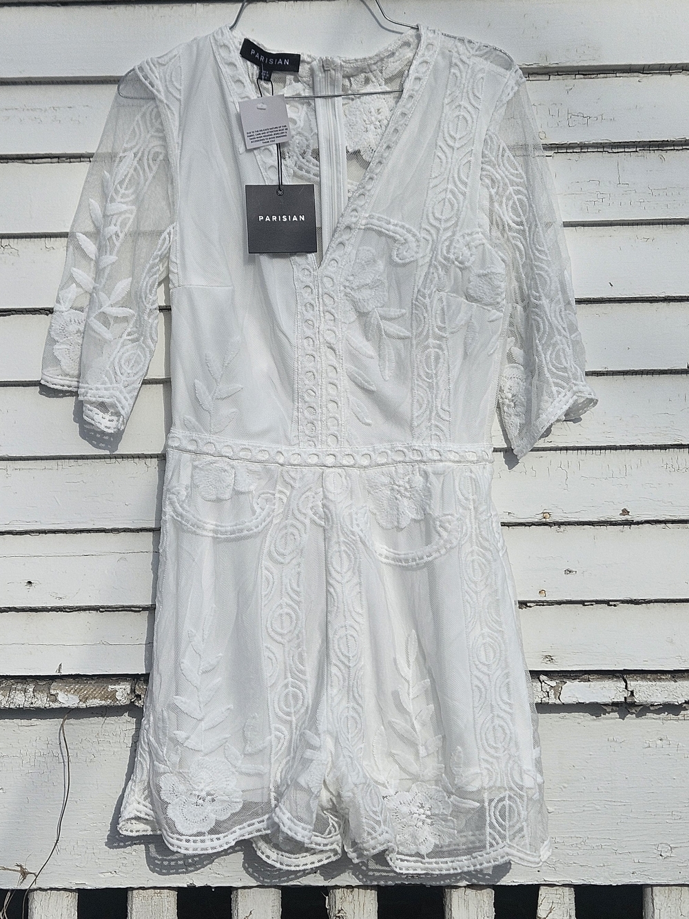 Parisian  White Embroidered V-Neck Romper